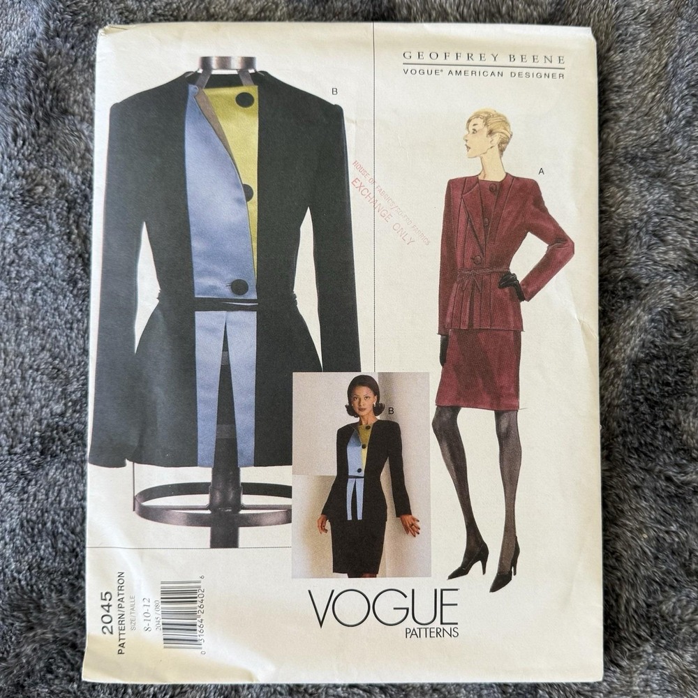 Vogue #2045 Geoffrey Beene Jacket & Skirt Suit Pattern 8 10 12 Uncut/FF W/label!